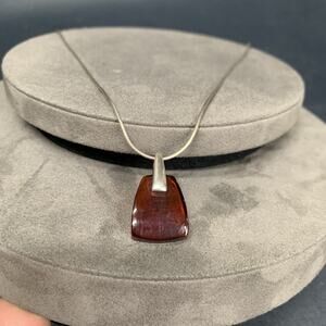 Vtg AP 925 Signed Amber Color Plastic Pendant & 18” Sterling Silver Snake Chain